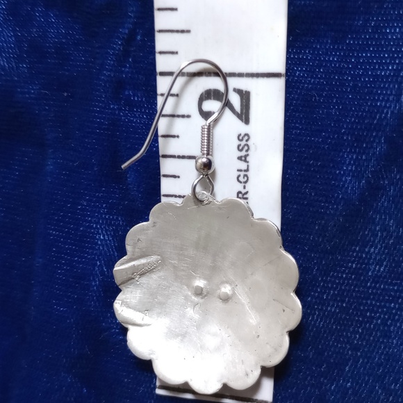 Vintage Sterling Silver Tribal Design Concho Dangle Earrings - Picture 7 of 15